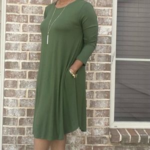 Plus Size Swing Dress in Olive Green with two pockets!